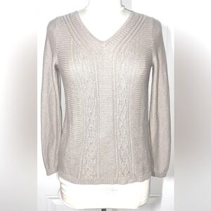 Talbots V neck Metallic Beige Sweater Size Petite